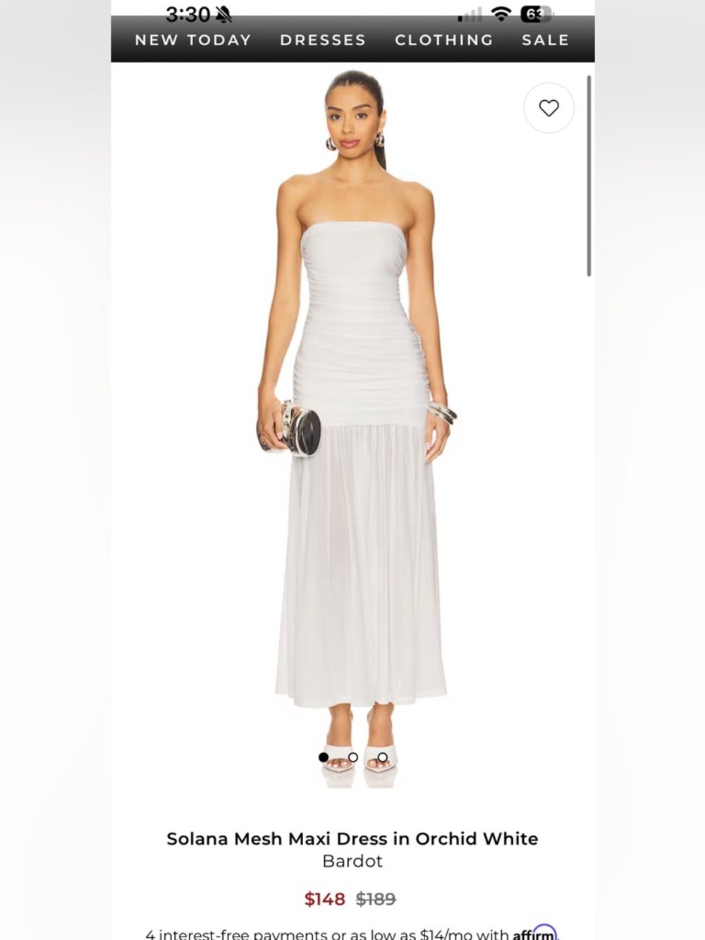 Bardot Strapless White Ruched Maxi Gown size L